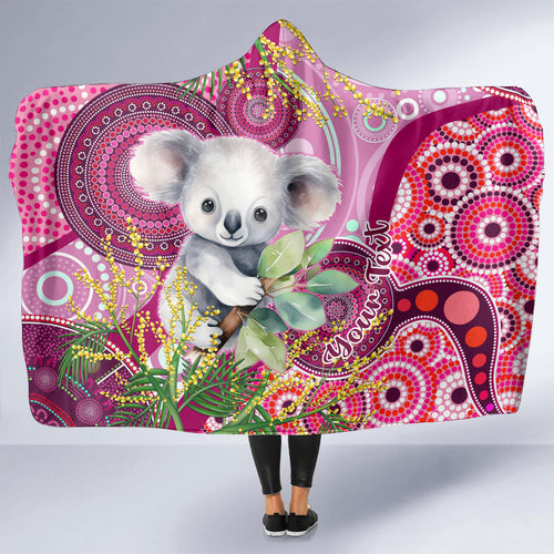 personalised-australia-hooded-blanket-cute-koala-with-golden-wattle-indigenous-art