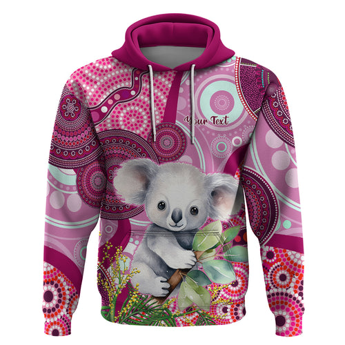 personalised-australia-hoodie-cute-koala-with-golden-wattle-indigenous-art