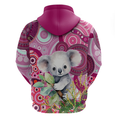 personalised-australia-hoodie-cute-koala-with-golden-wattle-indigenous-art