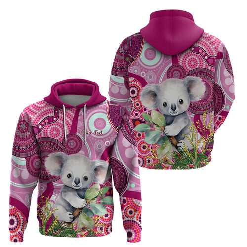 personalised-australia-hoodie-cute-koala-with-golden-wattle-indigenous-art