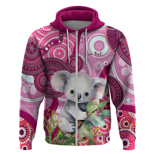 personalised-australia-hoodie-cute-koala-with-golden-wattle-indigenous-art