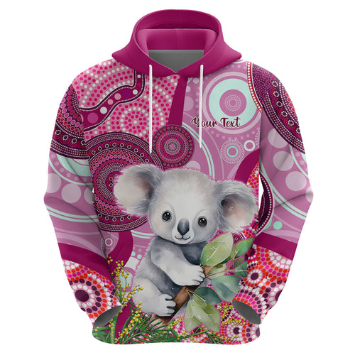 personalised-australia-hoodie-cute-koala-with-golden-wattle-indigenous-art