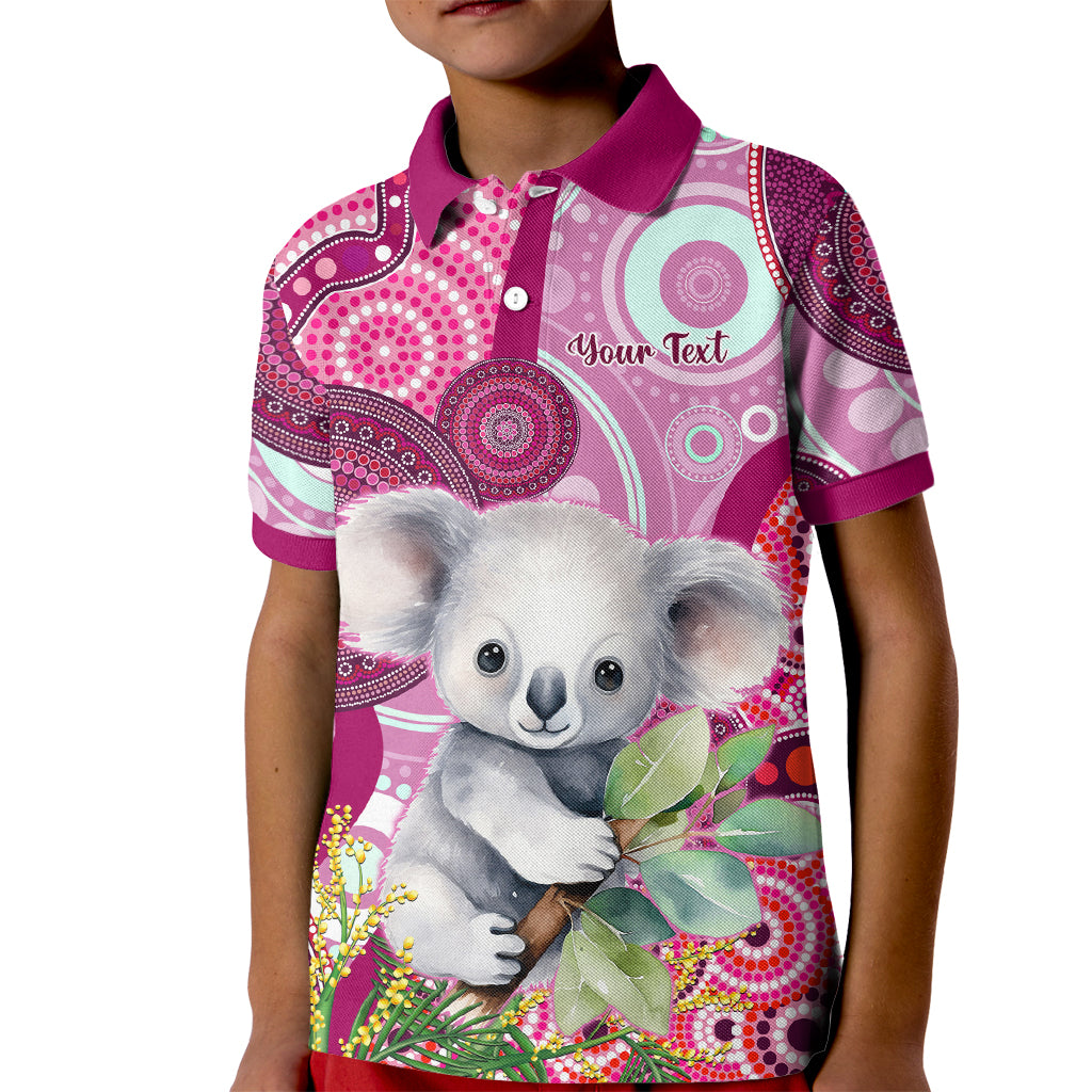 personalised-australia-kid-polo-shirt-cute-koala-with-golden-wattle-indigenous-art