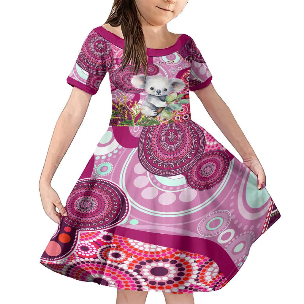 personalised-australia-kid-short-sleeve-dress-cute-koala-with-golden-wattle-indigenous-art