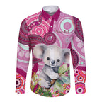 personalised-australia-long-sleeve-button-shirt-cute-koala-with-golden-wattle-indigenous-art