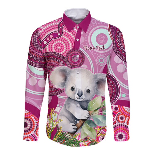 personalised-australia-long-sleeve-button-shirt-cute-koala-with-golden-wattle-indigenous-art