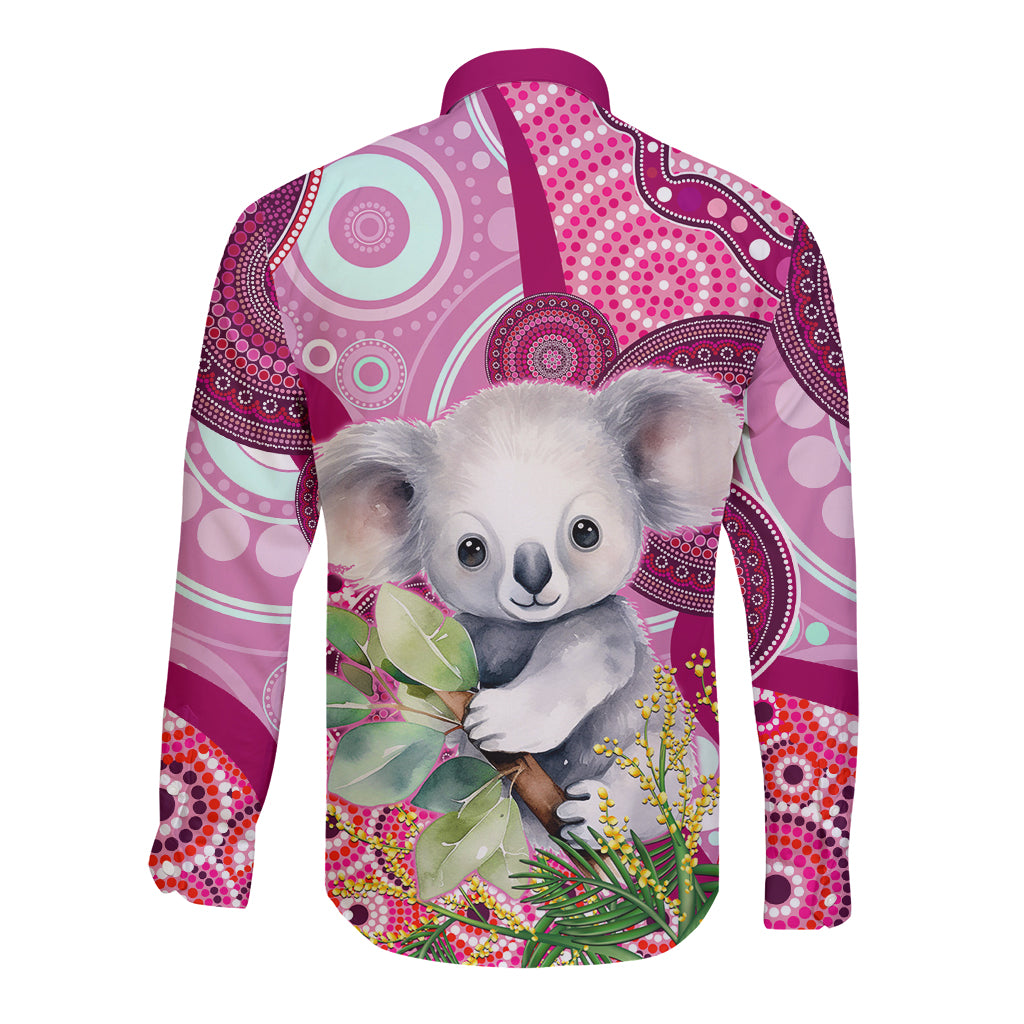 personalised-australia-long-sleeve-button-shirt-cute-koala-with-golden-wattle-indigenous-art