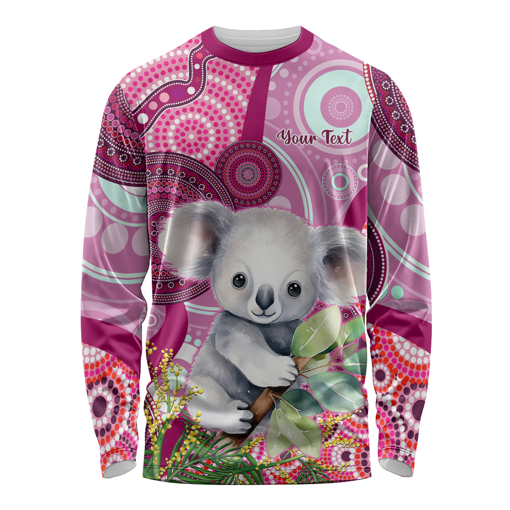 personalised-australia-long-sleeve-shirt-cute-koala-with-golden-wattle-indigenous-art