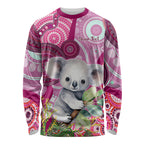 personalised-australia-long-sleeve-shirt-cute-koala-with-golden-wattle-indigenous-art