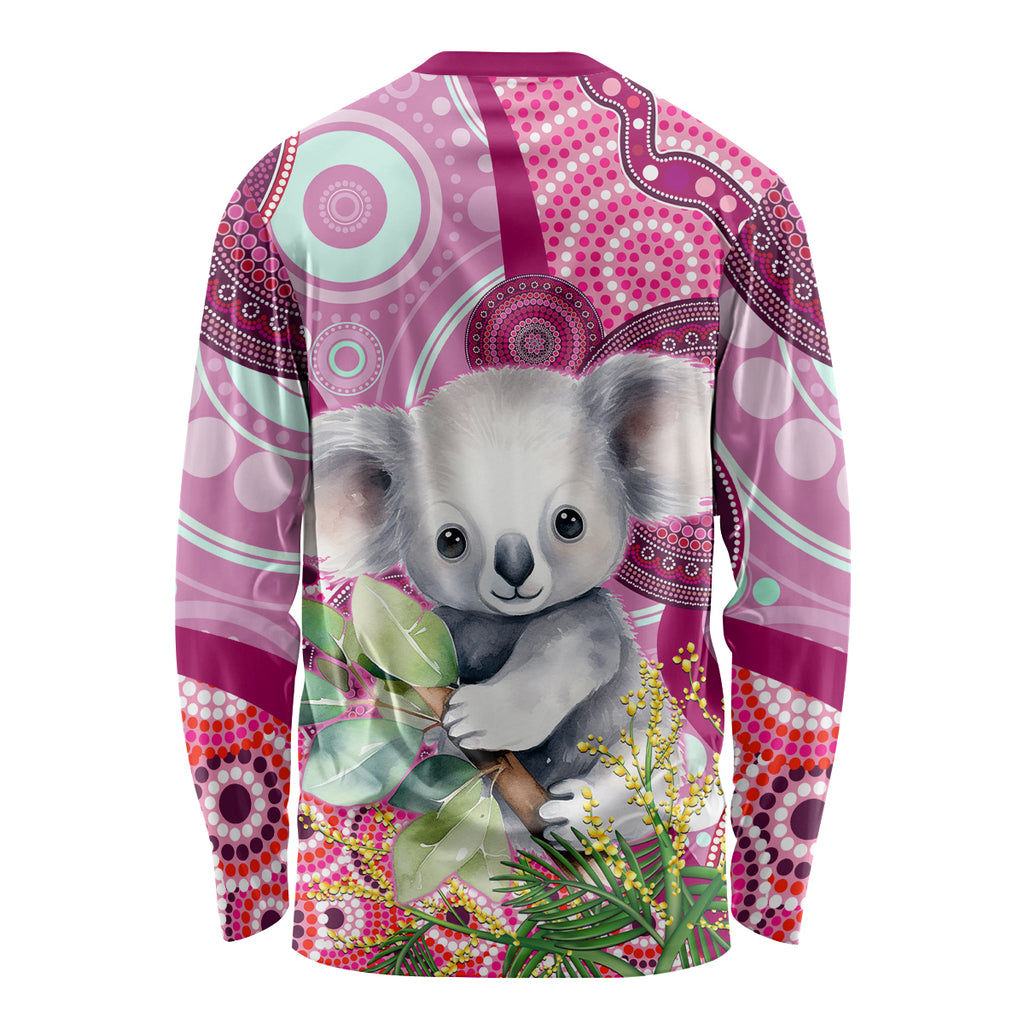 personalised-australia-long-sleeve-shirt-cute-koala-with-golden-wattle-indigenous-art