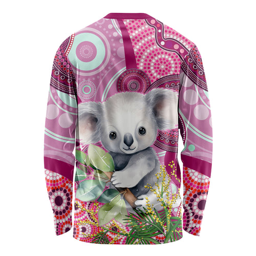 personalised-australia-long-sleeve-shirt-cute-koala-with-golden-wattle-indigenous-art