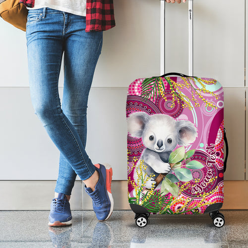personalised-australia-luggage-cover-cute-koala-with-golden-wattle-indigenous-art