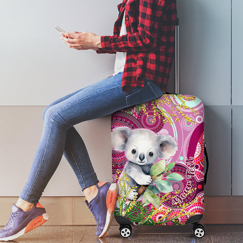 personalised-australia-luggage-cover-cute-koala-with-golden-wattle-indigenous-art