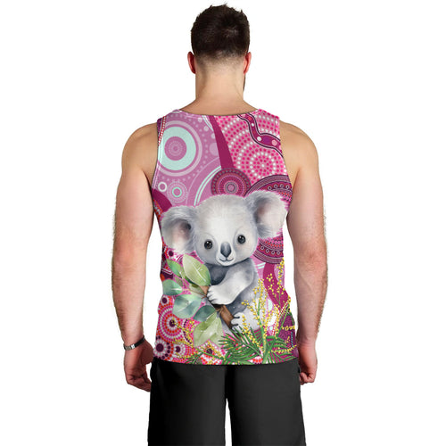 personalised-australia-men-tank-top-cute-koala-with-golden-wattle-indigenous-art