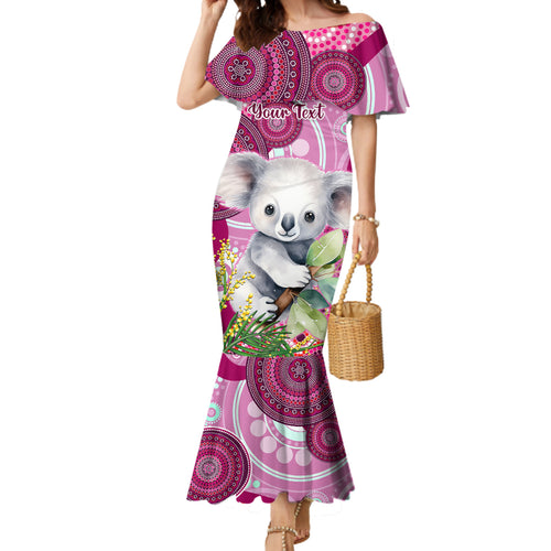 personalised-australia-mermaid-dress-cute-koala-with-golden-wattle-indigenous-art