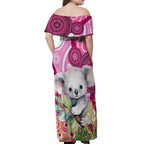 personalised-australia-off-shoulder-maxi-dress-cute-koala-with-golden-wattle-indigenous-art