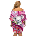 personalised-australia-off-shoulder-short-dress-cute-koala-with-golden-wattle-indigenous-art