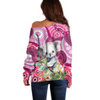 personalised-australia-off-shoulder-sweater-cute-koala-with-golden-wattle-indigenous-art