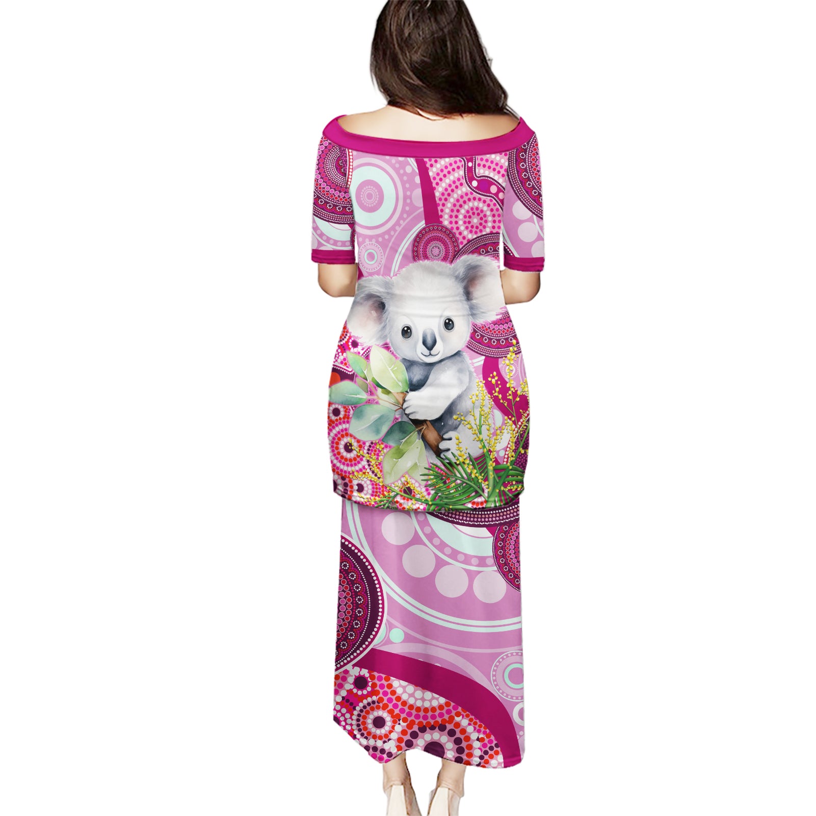 personalised-australia-puletasi-cute-koala-with-golden-wattle-indigenous-art