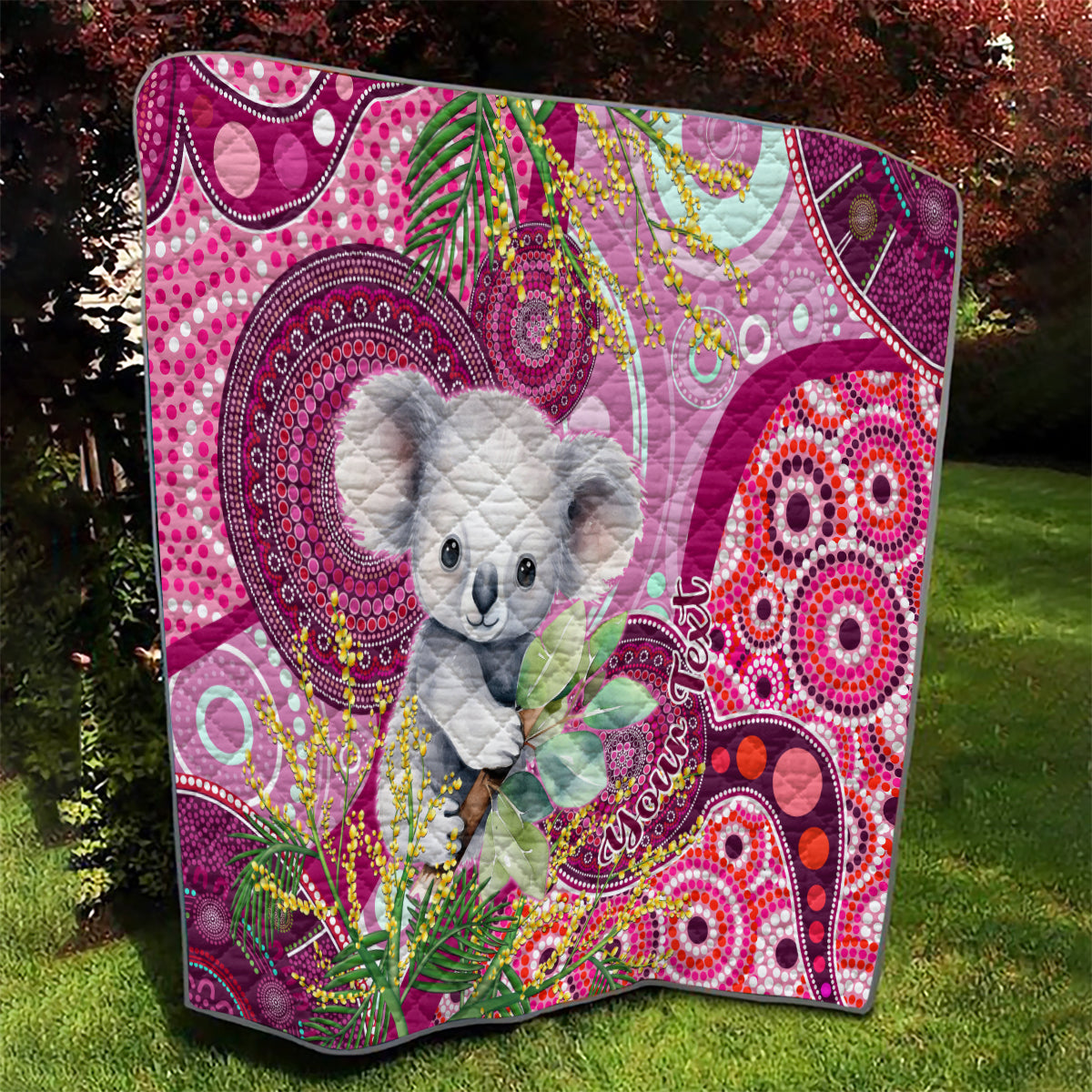 personalised-australia-quilt-cute-koala-with-golden-wattle-indigenous-art