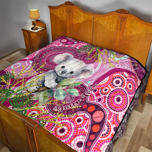 personalised-australia-quilt-cute-koala-with-golden-wattle-indigenous-art