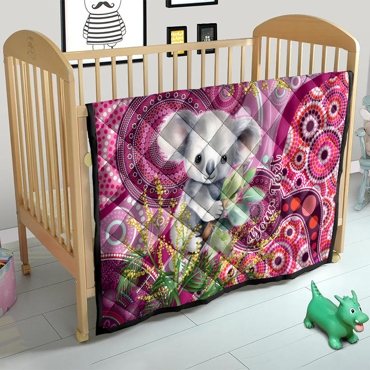 personalised-australia-quilt-cute-koala-with-golden-wattle-indigenous-art