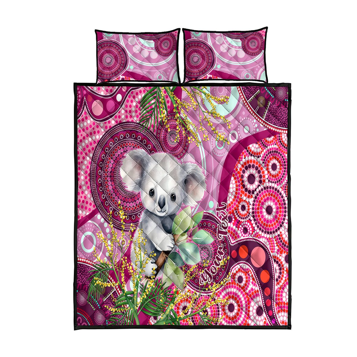 personalised-australia-quilt-bed-set-cute-koala-with-golden-wattle-indigenous-art