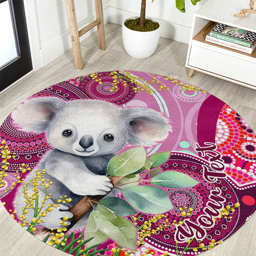 personalised-australia-round-carpet-cute-koala-with-golden-wattle-indigenous-art