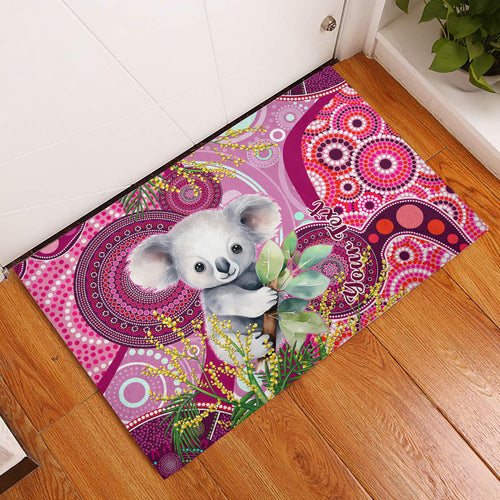 personalised-australia-rubber-doormat-cute-koala-with-golden-wattle-indigenous-art