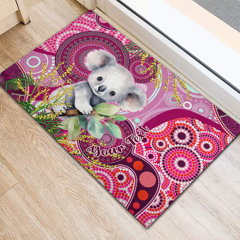 personalised-australia-rubber-doormat-cute-koala-with-golden-wattle-indigenous-art