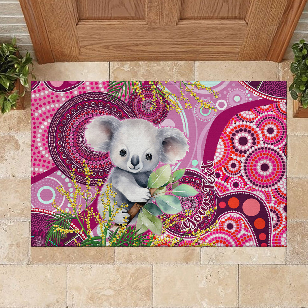 personalised-australia-rubber-doormat-cute-koala-with-golden-wattle-indigenous-art