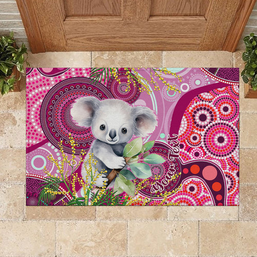 personalised-australia-rubber-doormat-cute-koala-with-golden-wattle-indigenous-art