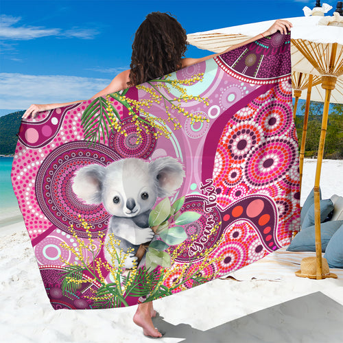 personalised-australia-sarong-cute-koala-with-golden-wattle-indigenous-art