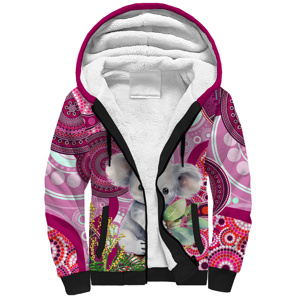 personalised-australia-sherpa-hoodie-cute-koala-with-golden-wattle-indigenous-art