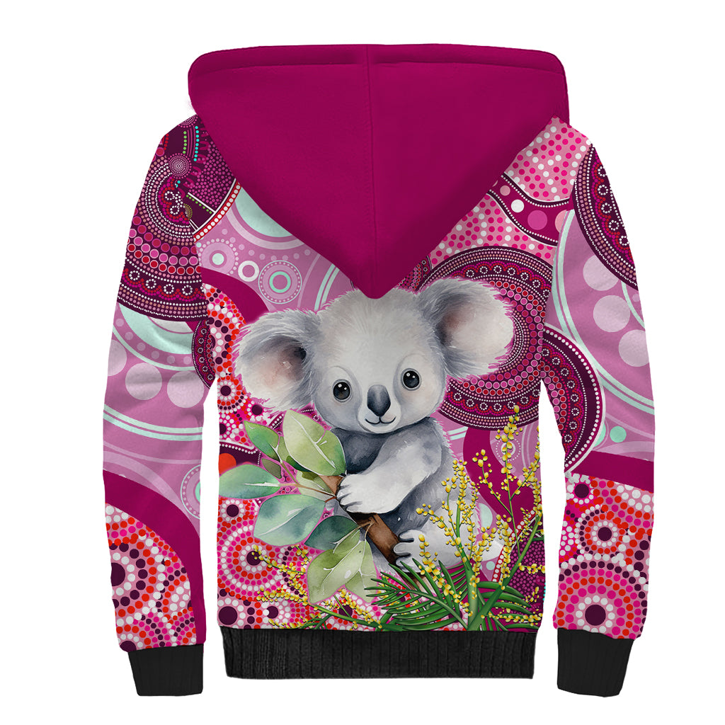 personalised-australia-sherpa-hoodie-cute-koala-with-golden-wattle-indigenous-art