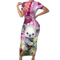 personalised-australia-short-sleeve-bodycon-dress-cute-koala-with-golden-wattle-indigenous-art