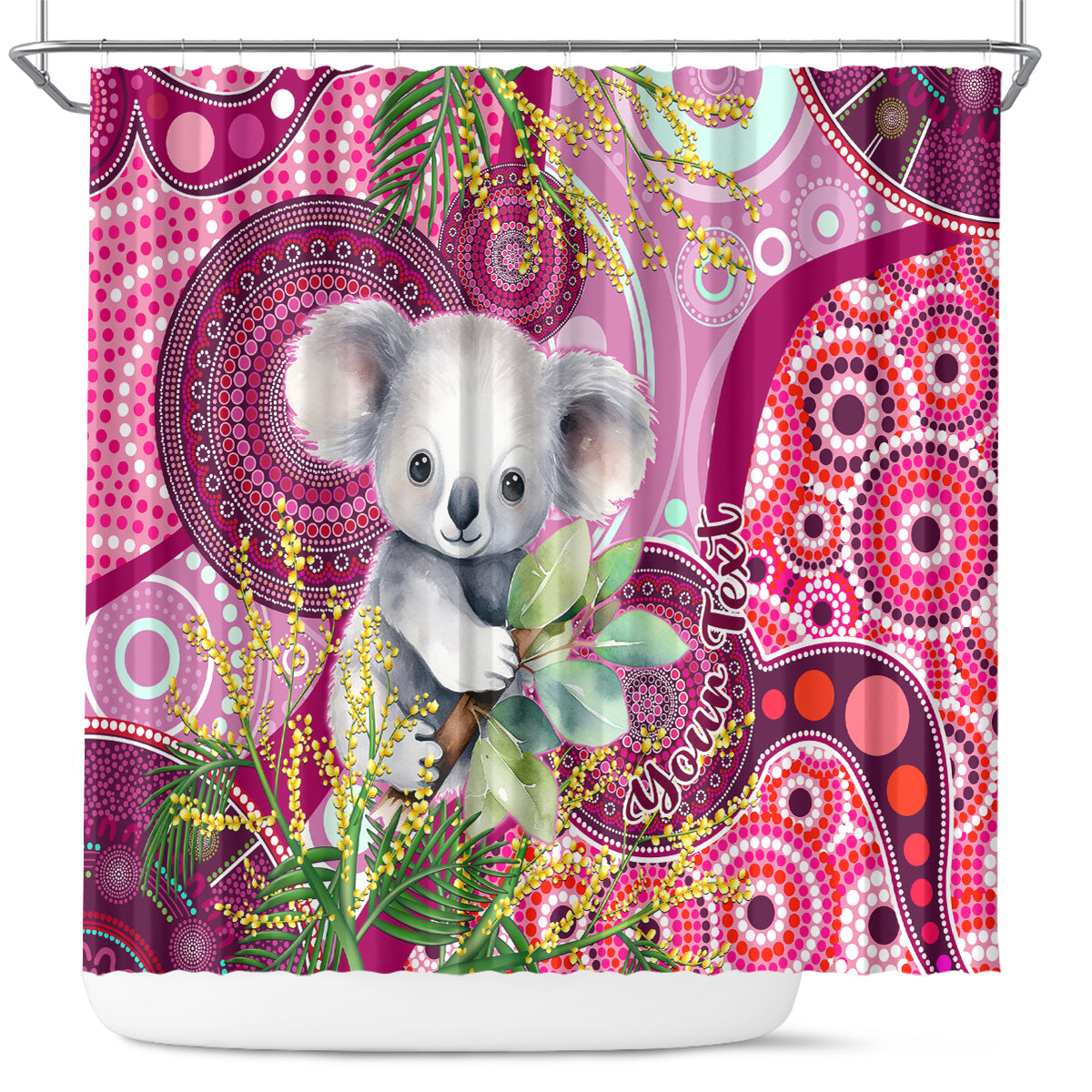 personalised-australia-shower-curtain-cute-koala-with-golden-wattle-indigenous-art