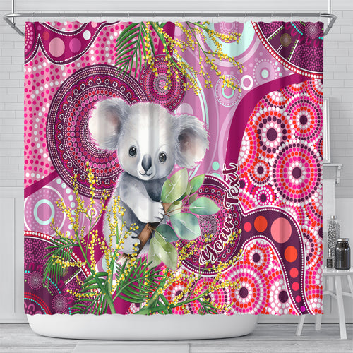 personalised-australia-shower-curtain-cute-koala-with-golden-wattle-indigenous-art