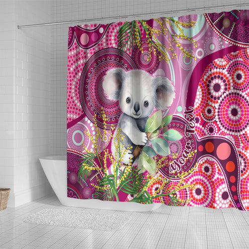 personalised-australia-shower-curtain-cute-koala-with-golden-wattle-indigenous-art