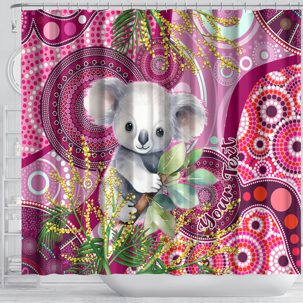 personalised-australia-shower-curtain-cute-koala-with-golden-wattle-indigenous-art