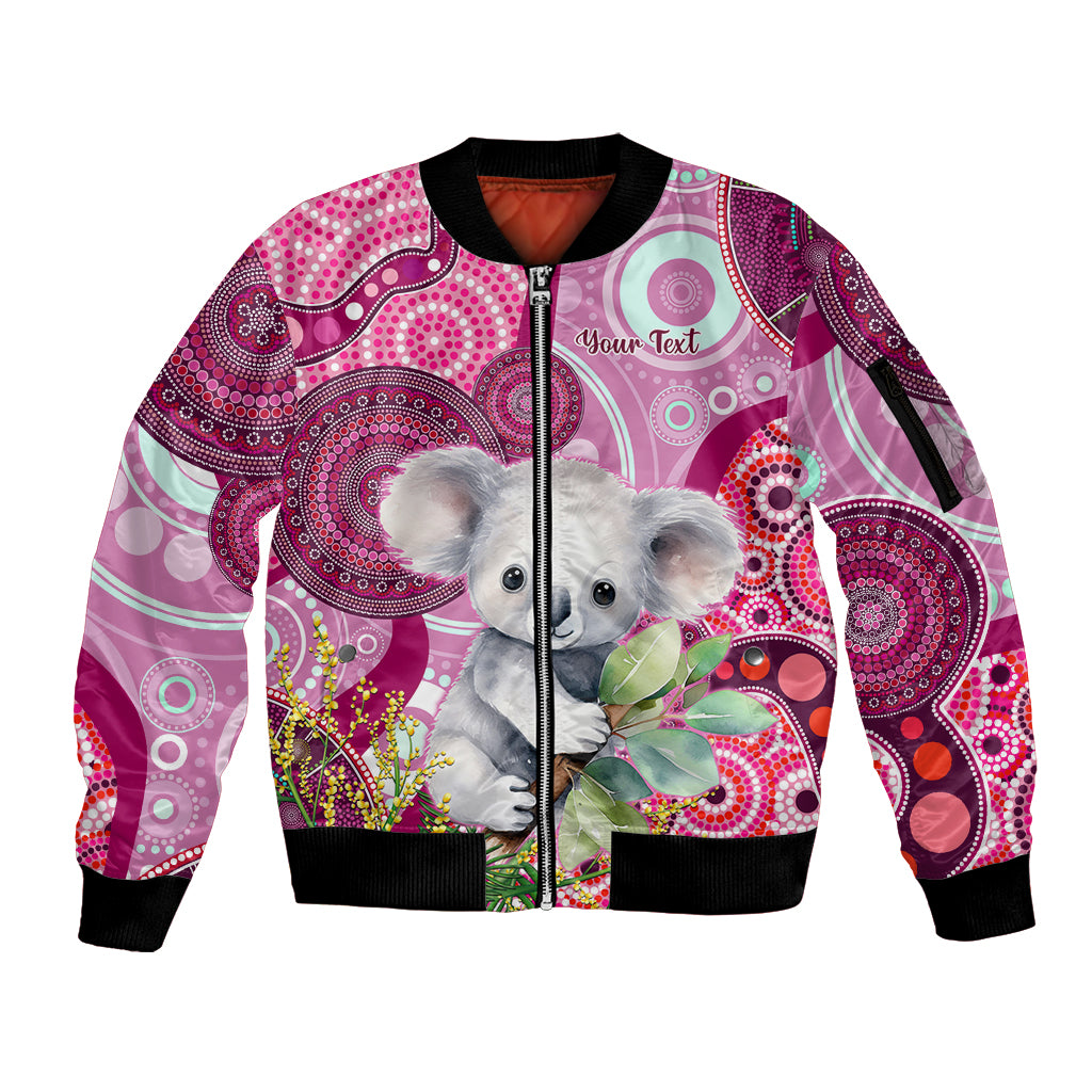 personalised-australia-sleeve-zip-bomber-jacket-cute-koala-with-golden-wattle-indigenous-art