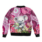 personalised-australia-sleeve-zip-bomber-jacket-cute-koala-with-golden-wattle-indigenous-art