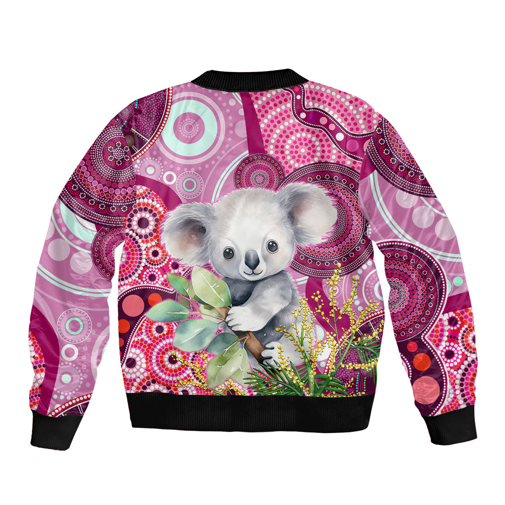 personalised-australia-sleeve-zip-bomber-jacket-cute-koala-with-golden-wattle-indigenous-art