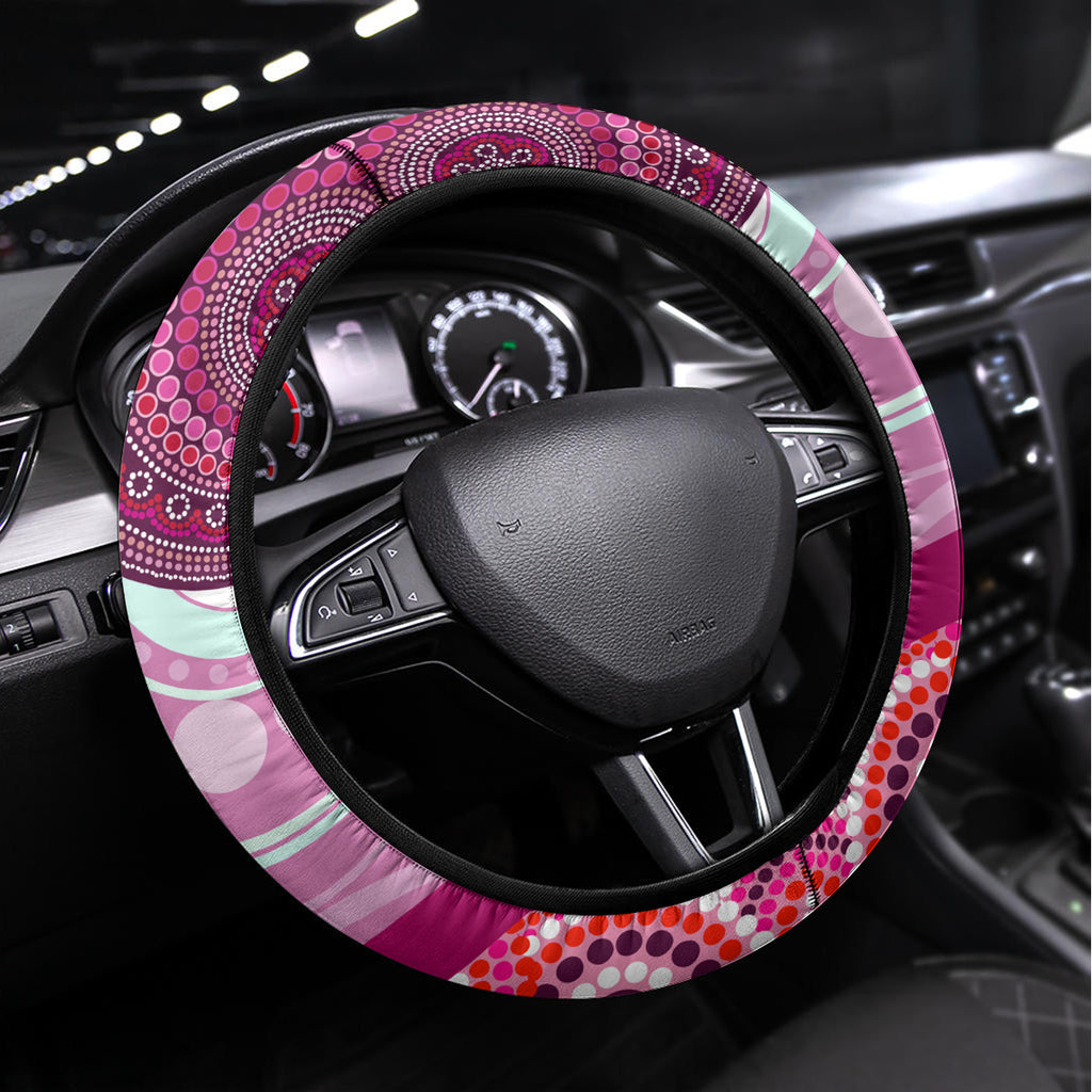 Australia Steering Wheel Cover Cute Koala With Golden Wattle Indigenous Art
