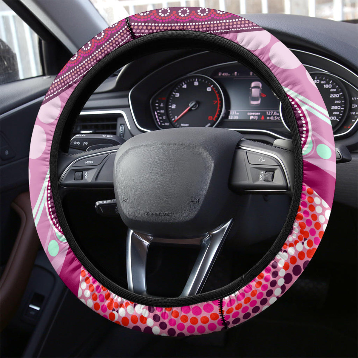 Australia Steering Wheel Cover Cute Koala With Golden Wattle Indigenous Art