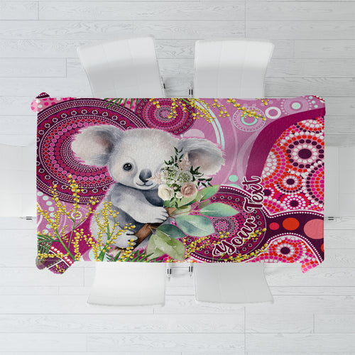 personalised-australia-tablecloth-cute-koala-with-golden-wattle-indigenous-art