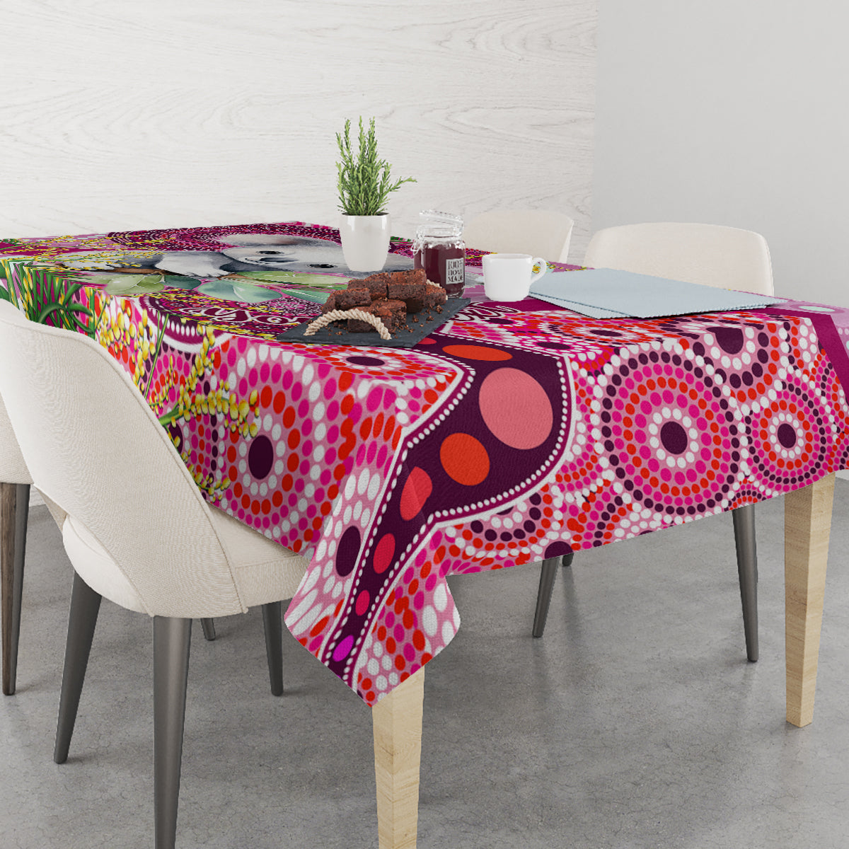personalised-australia-tablecloth-cute-koala-with-golden-wattle-indigenous-art