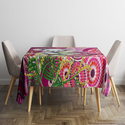 personalised-australia-tablecloth-cute-koala-with-golden-wattle-indigenous-art