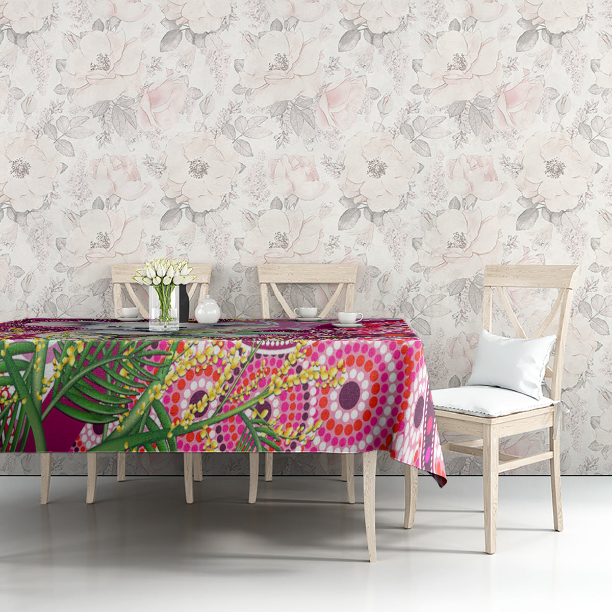 personalised-australia-tablecloth-cute-koala-with-golden-wattle-indigenous-art