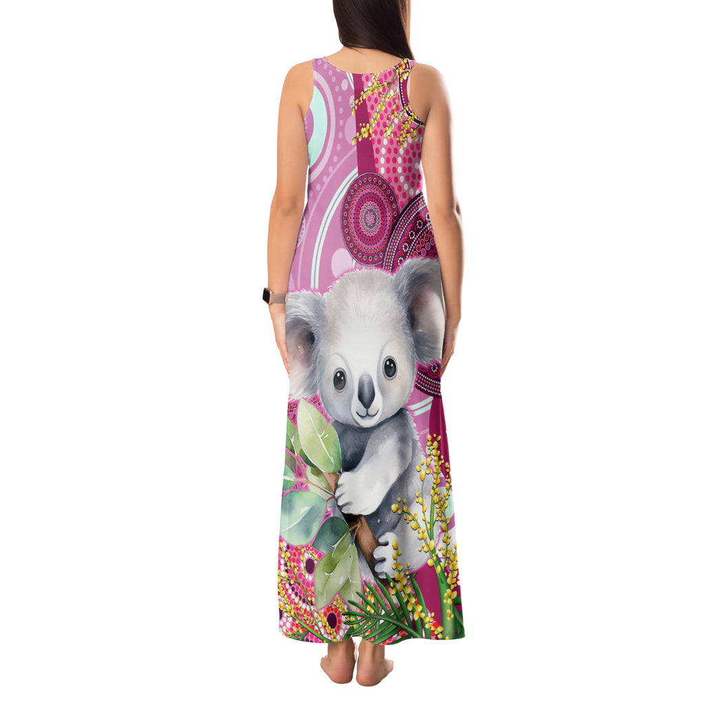 personalised-australia-tank-maxi-dress-cute-koala-with-golden-wattle-indigenous-art